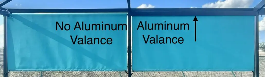 Aruba Sunbrella Roll-down shades with Aluminum Valance in pool enclosure in Winter Haven FL